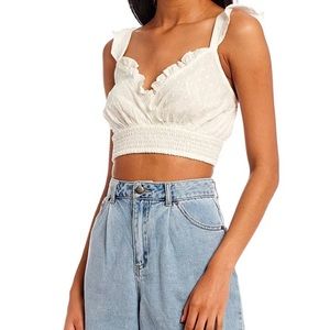 GB. Ruffle Strap Swiss Dot Cropped Tank Top